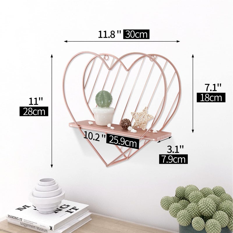 Afuly Floating Shelves for Wall, Cute Heart Wall Shelf Pink Funky Organizer Small Hanging Trinket Storage Aesthetic Room Decor for Bedroom Bathroom Hallway Entryway Vanity, Rose Gold - Image 5